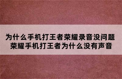 为什么手机打王者荣耀录音没问题 荣耀手机打王者为什么没有声音